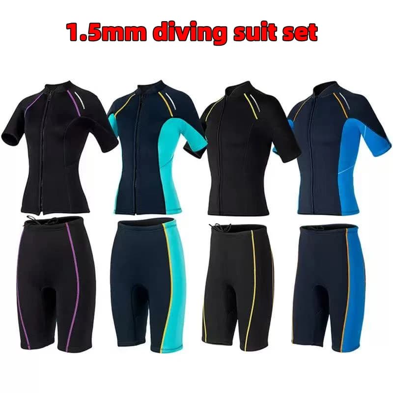 1.5 mm short-sleeved neoprene for men and women with front zipper for underwater fishing, surfing, apnea, snorkeling