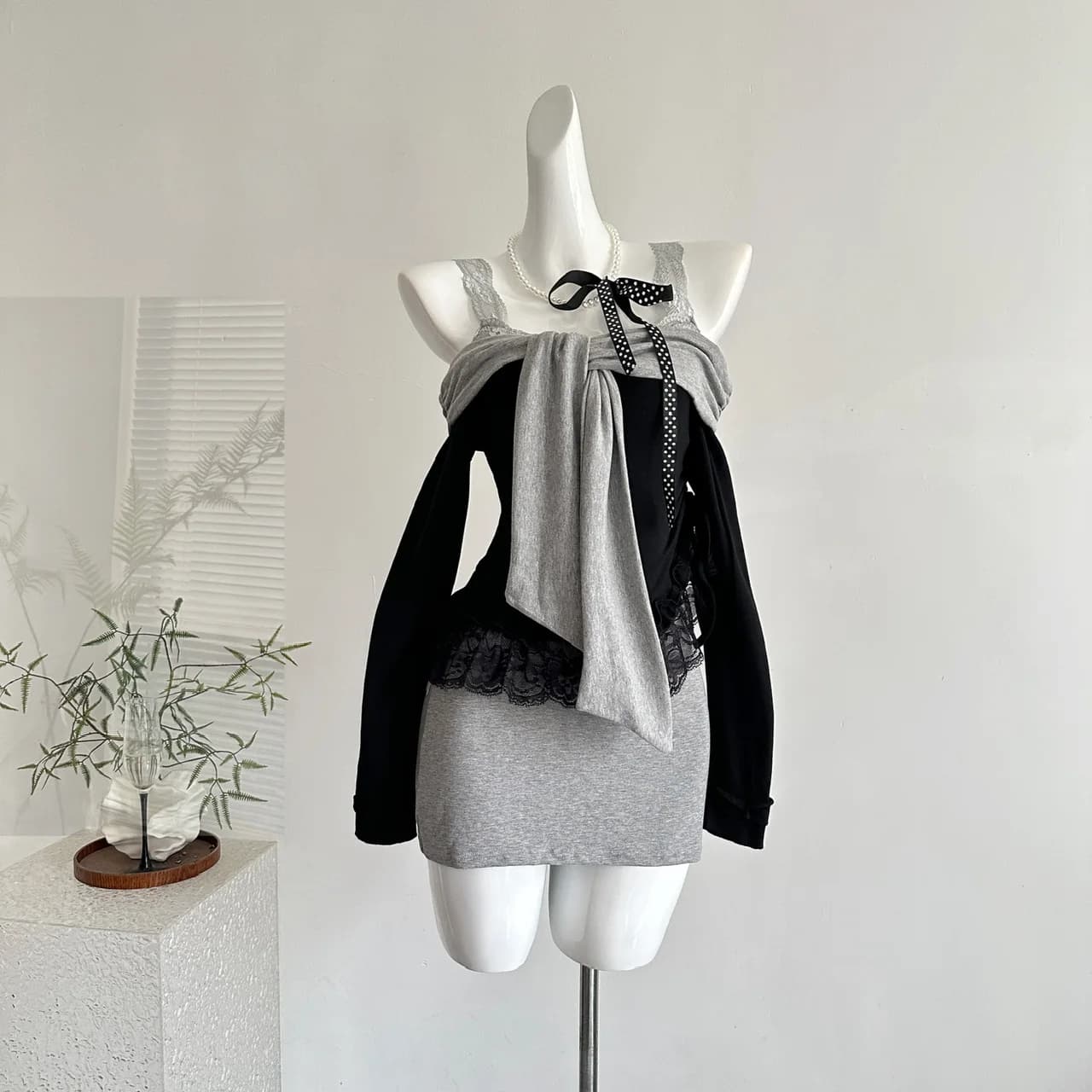 Autunno Coreano Retro High Street Casual Y2K Set da 2 pezzi Camicetta a maniche lunghe da donna + Abito con cinturino per spaghetti senza schienale Set sexy chic
