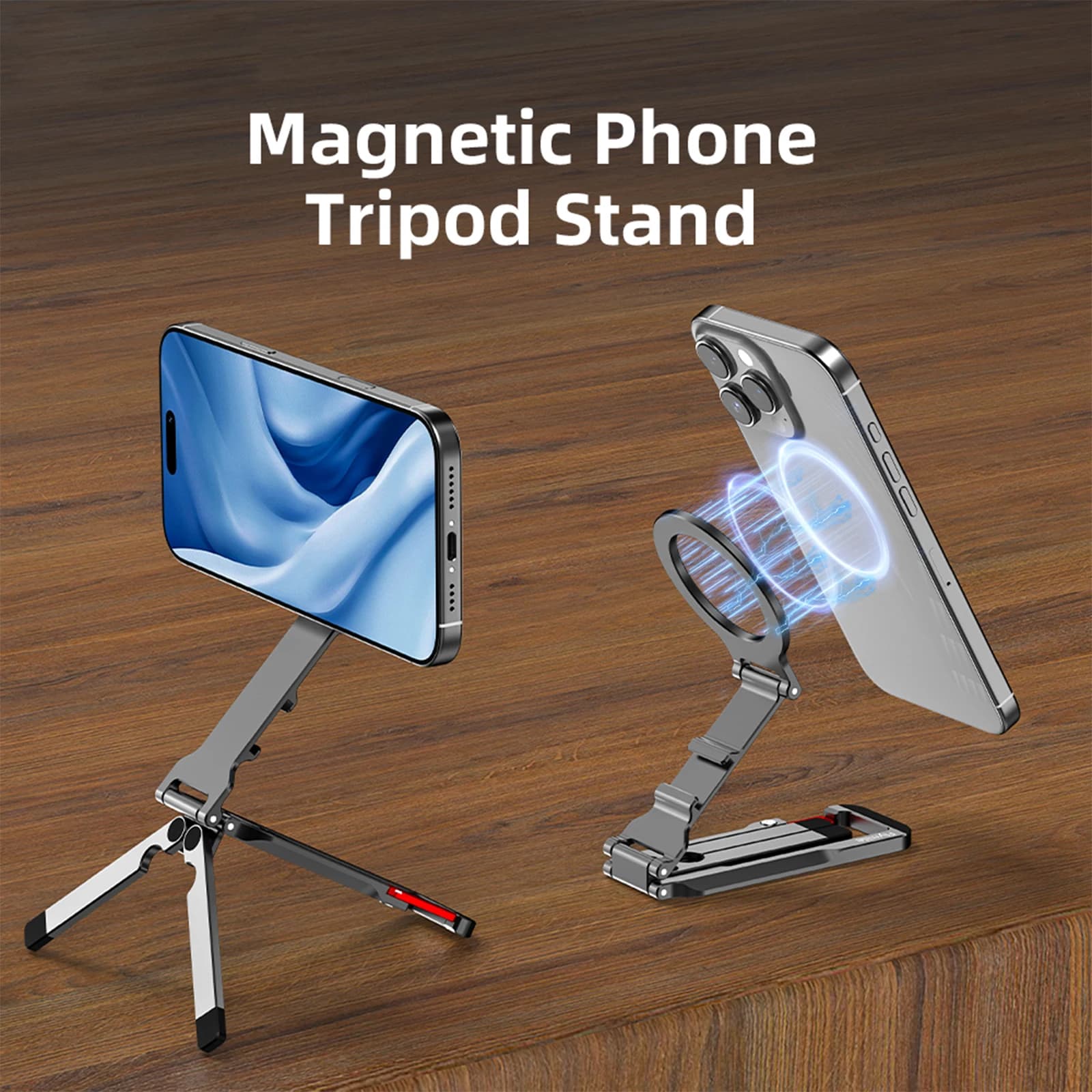 Nuovo Supporto per Telefono MagLock 3-in-1, Treppiede da Tavolo Pieghevole, Asta Selfie Portatile per Viaggi, Cucina, Livestreaming e Vlog