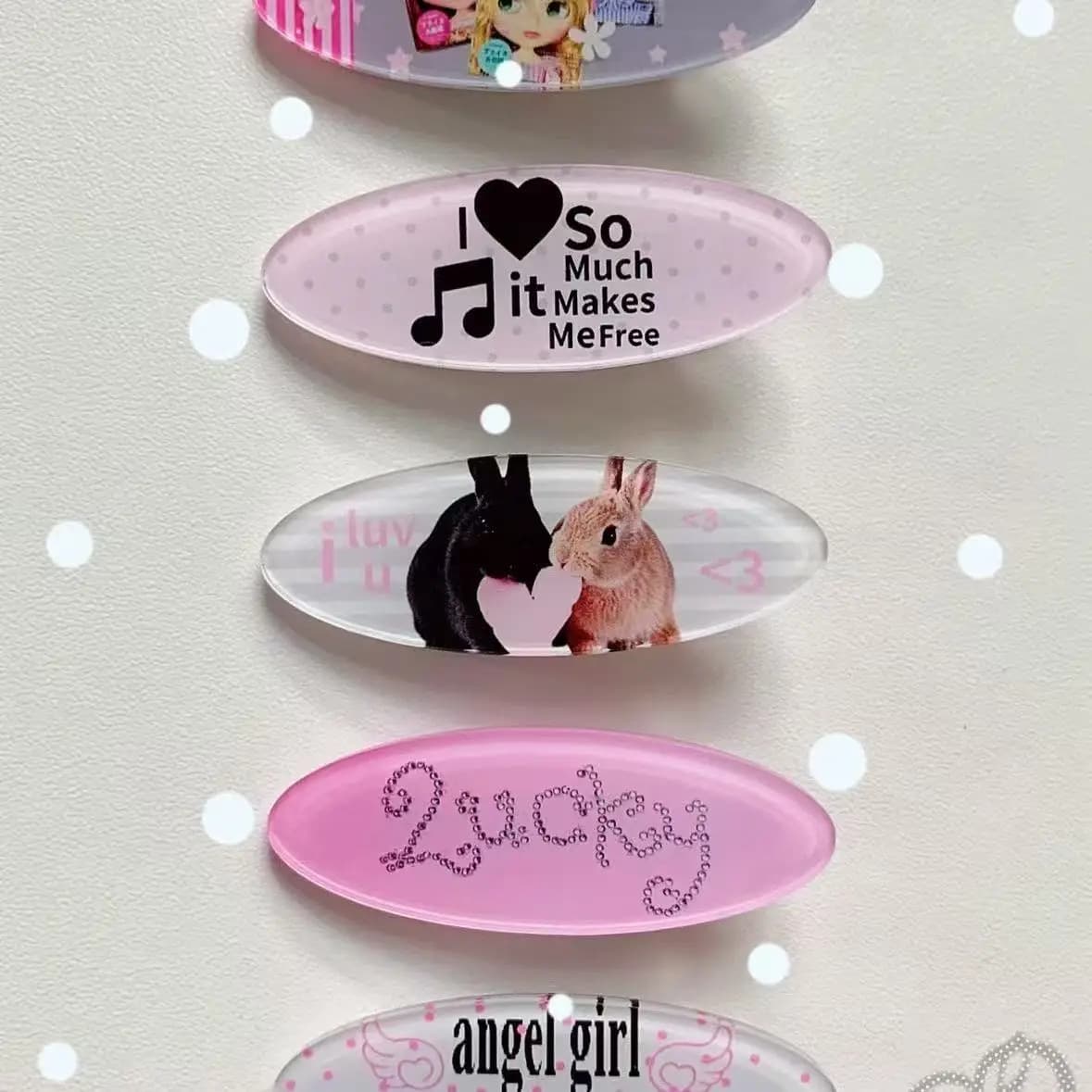 1/2Pcs Y2K Rabbit Animal Hair Clip Set Cute Retro Style Oval Barrettes Bunny Music Doll & Piano Print Hairclips Jewelry