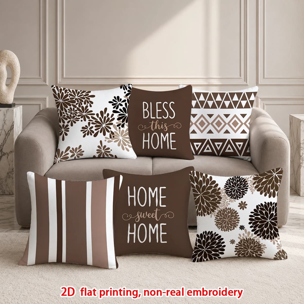 1pc Brown Boho Throw Pillow Covers, Set of 1 Farmhouse Home Sweet Home Decorative Cushion Cases for Sofa Bedroom Living Room