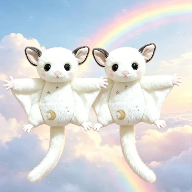 Cute White Sugar Glider Plush Toys Keychain Stuffed Animal Pendant With Moon Star Pattern Bag Backpack Surprise Holiday Gift
