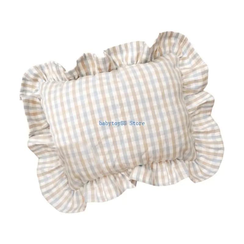 Y4UD Soft Breathable Baby Pillow 28x34cm Nordic Headrest with Ruffle Detail