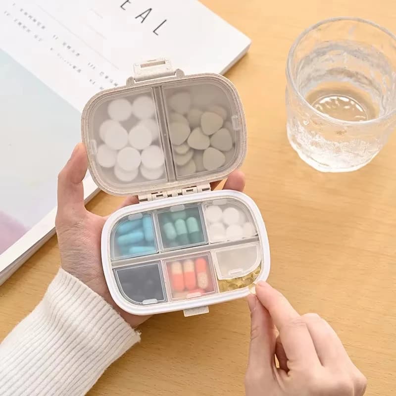 8 Grids Organizer Container For Tablets Travel Pill Box With Seal Ring Small Box For Tablets Wheat Straw Container For Medicine