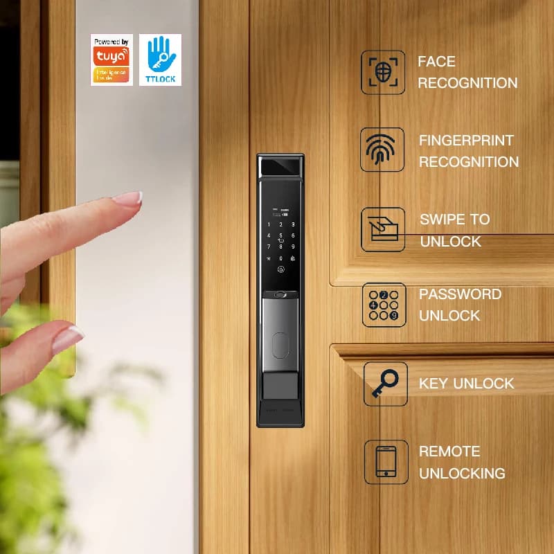 Fully Automatic Smart Wooden Door Locks With Camera And Fingerprint Real Time Intercom Face Door Lock