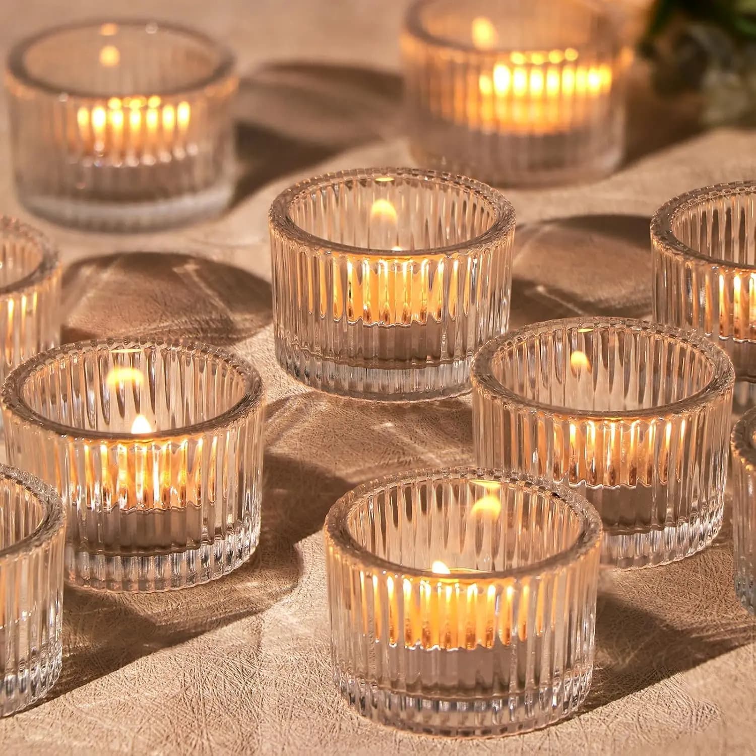 Set of 24 Transparent candle holders, Glass Jars for Autumn Centerpieces, Home Decorations and Holiday Supplies