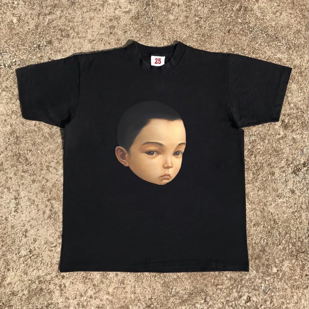 Ultra-Realistic Children's Portrait Print Dark Subculture Lolita Short Sleeve T-Shirt Unisex Loose Fit Summer Fashion Tee