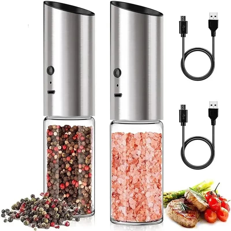 Nuovo set di macinapepe elettrico portatile per sale e pepe, agitatori per mulino ricaricabili tramite USB, utensile da cucina automatico per macchina in acciaio per spezie