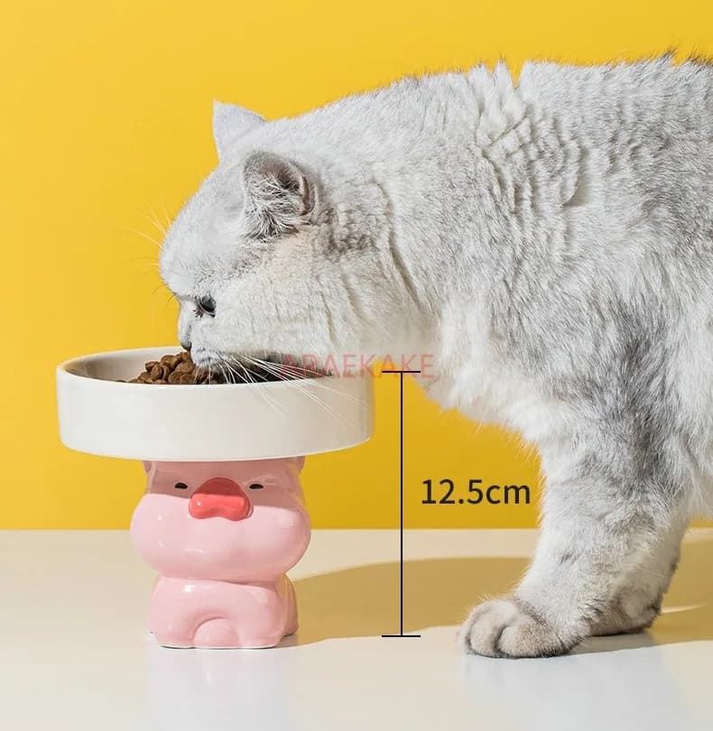 Ciotola per gatti con protezione per il collo del piede alto in ceramica per cartoni animati Ciotola per cibo per gatti di grande calibro anti-ribaltamento Alimentazione per gatti, Acqua potabile, Animale domestico