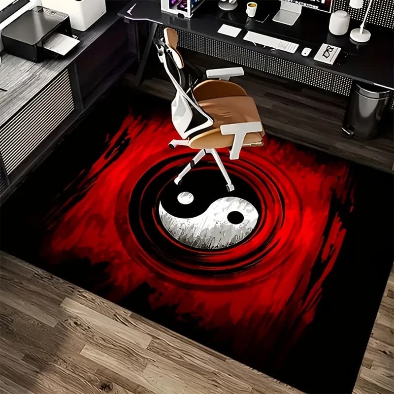 Tappeto in flanella con stampa simbolo Yin Yang, design per l'equilibrio spirituale, morbido e confortevole, per uso domestico e spazi yoga