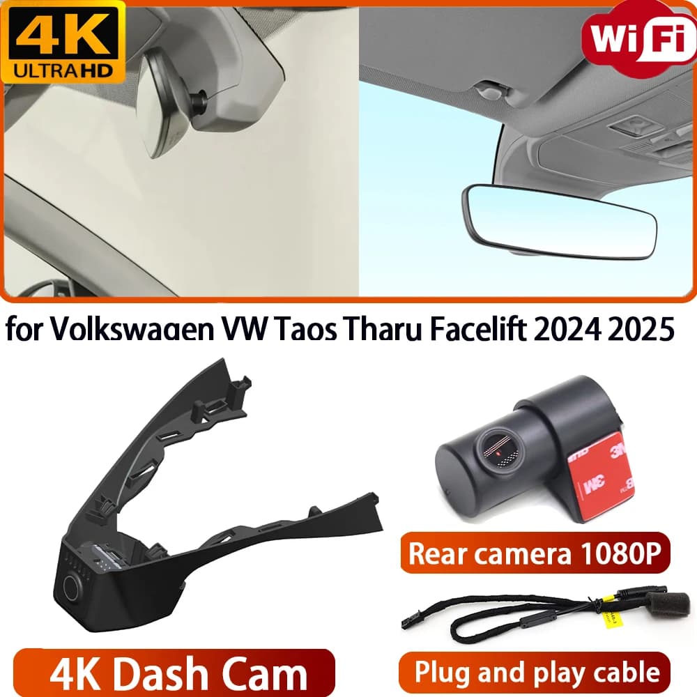 for Volkswagen VW Taos Tharu Facelift 2024 2025 Video Recorder 4K DVR Dash Cam Wifi Camera 170° Wide Angle Loop Recording