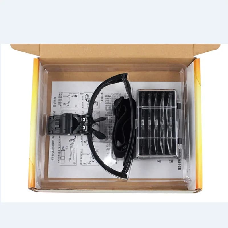 Magnifying lens with Adjustable Headband, 5 Lens and LED Light, Large Glasses for Extension Eyelashes and Fin Eyelashes
