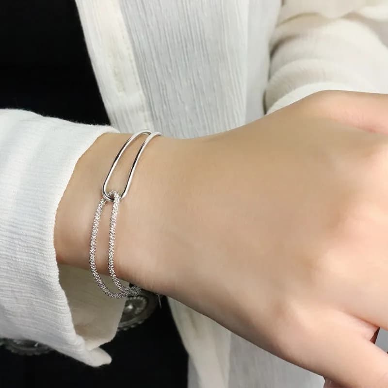 Bracciali Minimalisti in Argento, Braccialetto Geometrico a Collage per Donne, Gioielli Eleganti e Raffinati, Regali per Compleanno e San Valentino