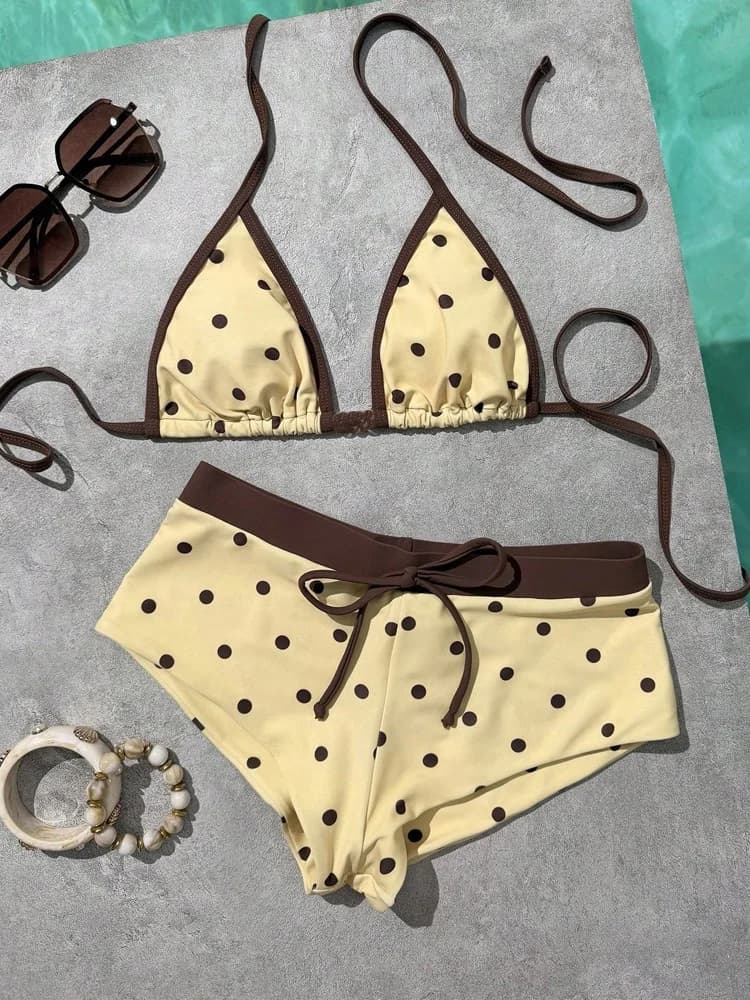 Women's Polka Dots 2 Piece Swimsuit Classic Triangle Halter Bikini Set Bathing Suit Retro Naturally Casual Bikini Emo
