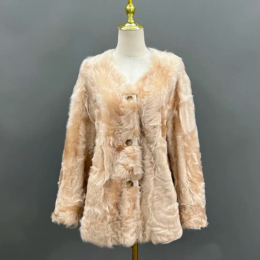 Janefur Autumn Winter Women Sheepskin Jacket Shearling Coat Natural Fur Fashion Warm Ladies Fluffy Fur Coats JFB9-25007