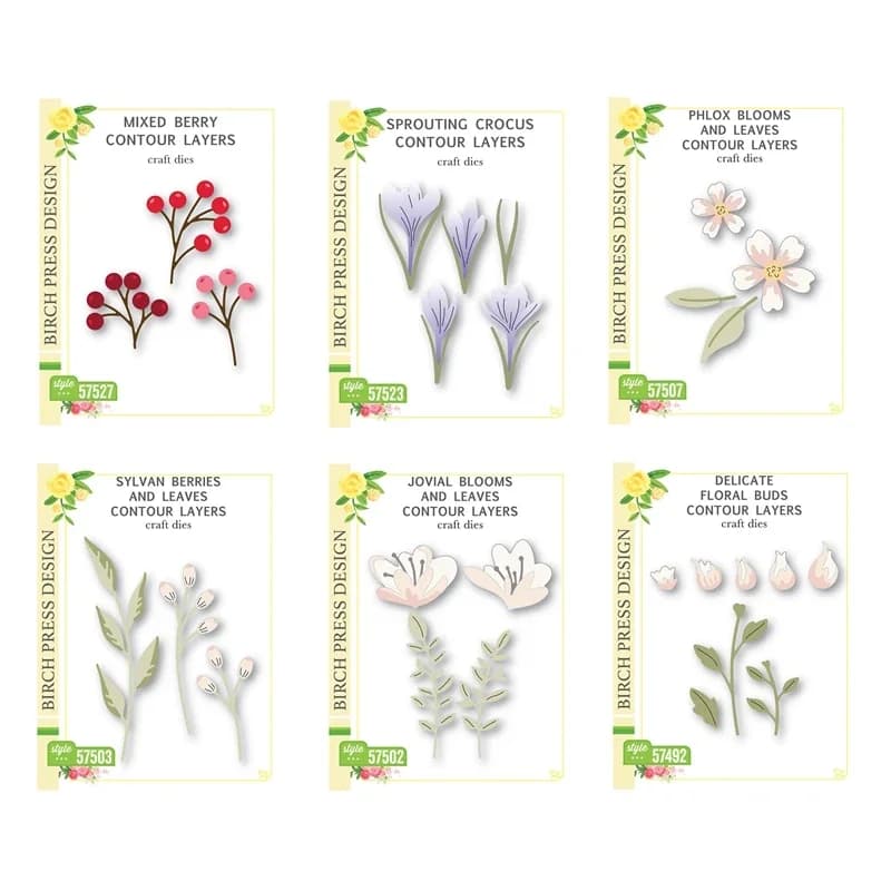 Mixed Berry Sprouting Crocus Contour Layers Birch Press Flower Blooms Metal Cutting Dies Scrapbooking For Paper Frame Card Craft