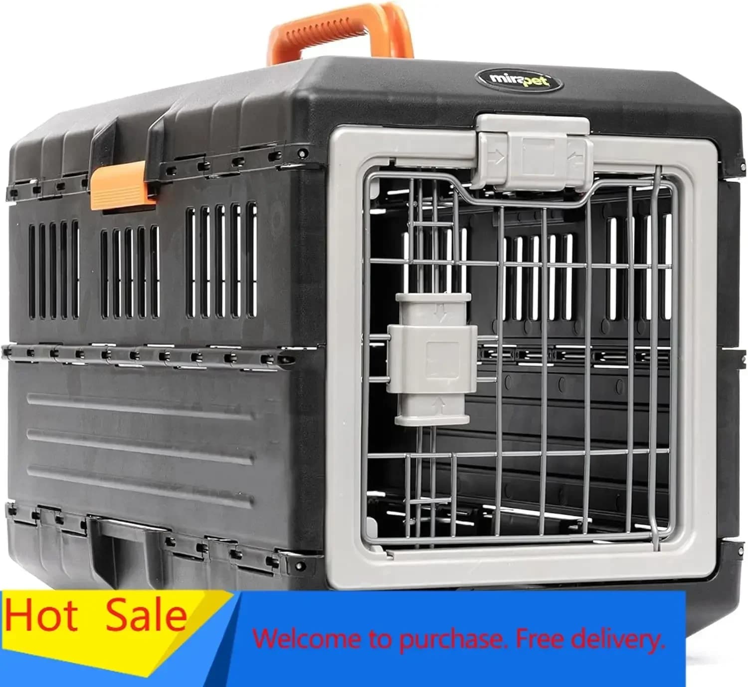 Pet Carrier & Crate, 21.5"L x 12"W x 14"H - Collapsible for Small Cats and Dogs, Portable Hard Plastic Wall Kennel for Indoor/Ou