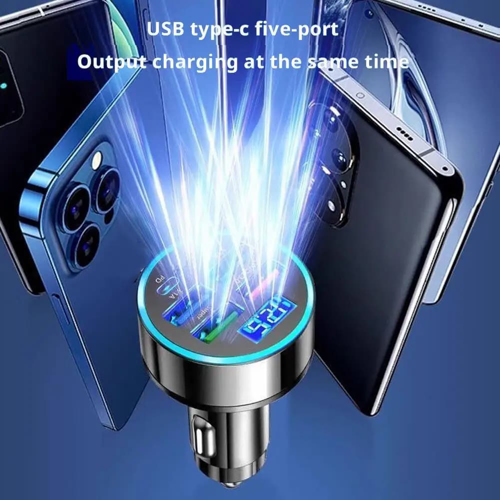 Fast charging head for car with 4 USB ports and 2 ports PD Type-C Converter for mobile phone charger for car Power Adapter for multiport car