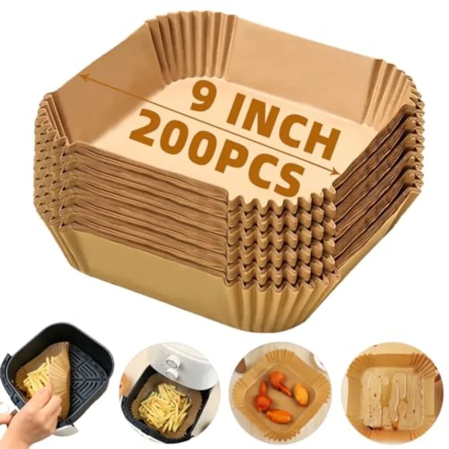 Fodere per friggitrice ad aria usa e getta da 200 pezzi Fodere in carta pergamena per friggitrice ad aria quadrata da 9 pollici per friggitrice ad aria 58QT Airfry impermeabile antiaderente