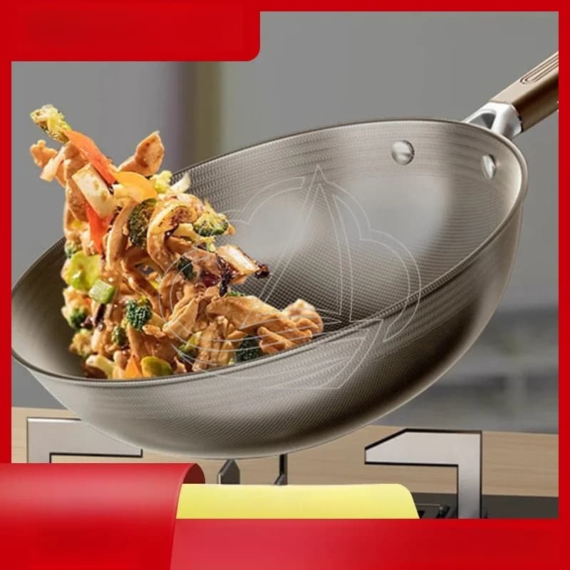 Titanium Composite Non-stick Frying Pan Stainless Steel Wok Smokeless For Gas Stove And Induction Cooker