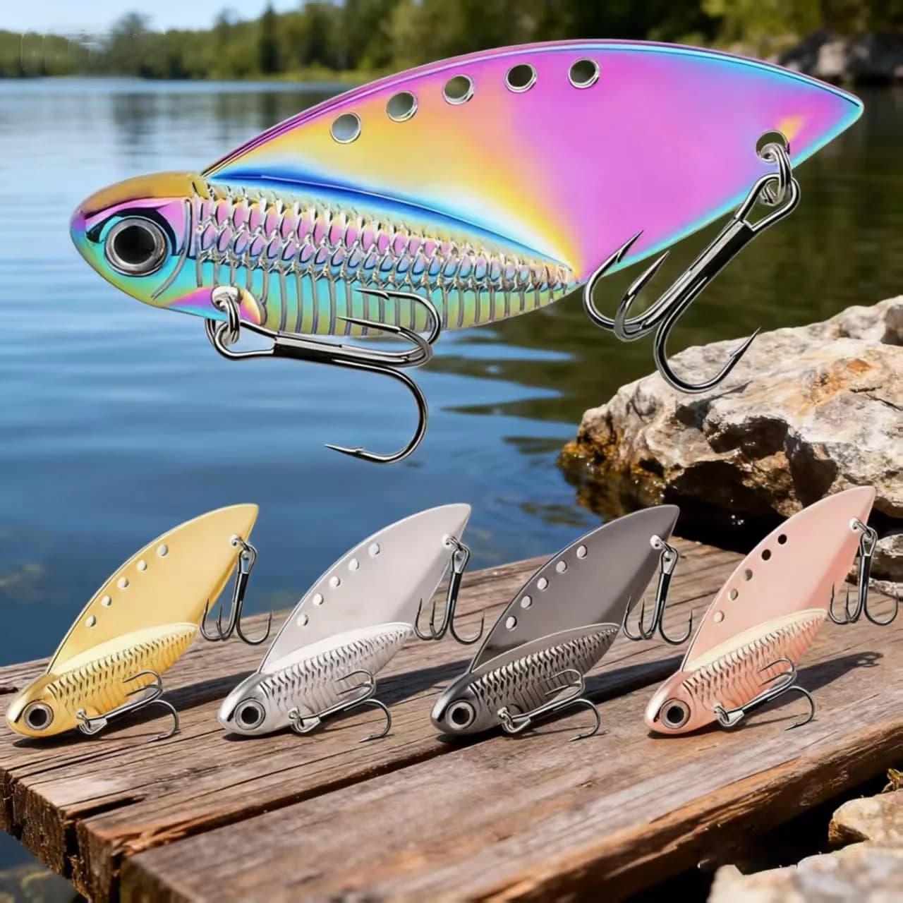 4/15pcs Metallo VIB Esche Da Pesca 7g/10g/15g/20g Spinner Cucchiaio Crankbait Argento/Oro/Rame Vibrazioni Vivide Bass Richiamo Duro Affrontare