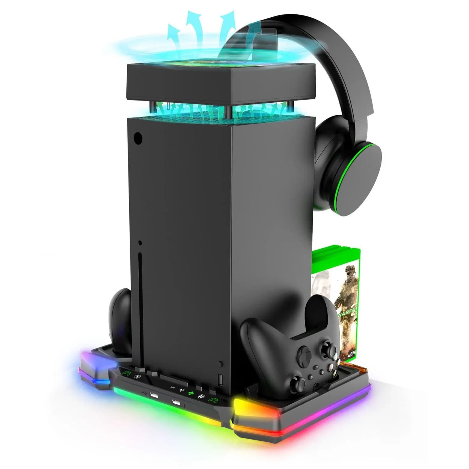 Dock di ricarica PG-XBX028S per Xbox Series X Base ventola di raffreddamento RGB Controller di gioco Maniglia Caricatore di tipo C con supporto per cuffie