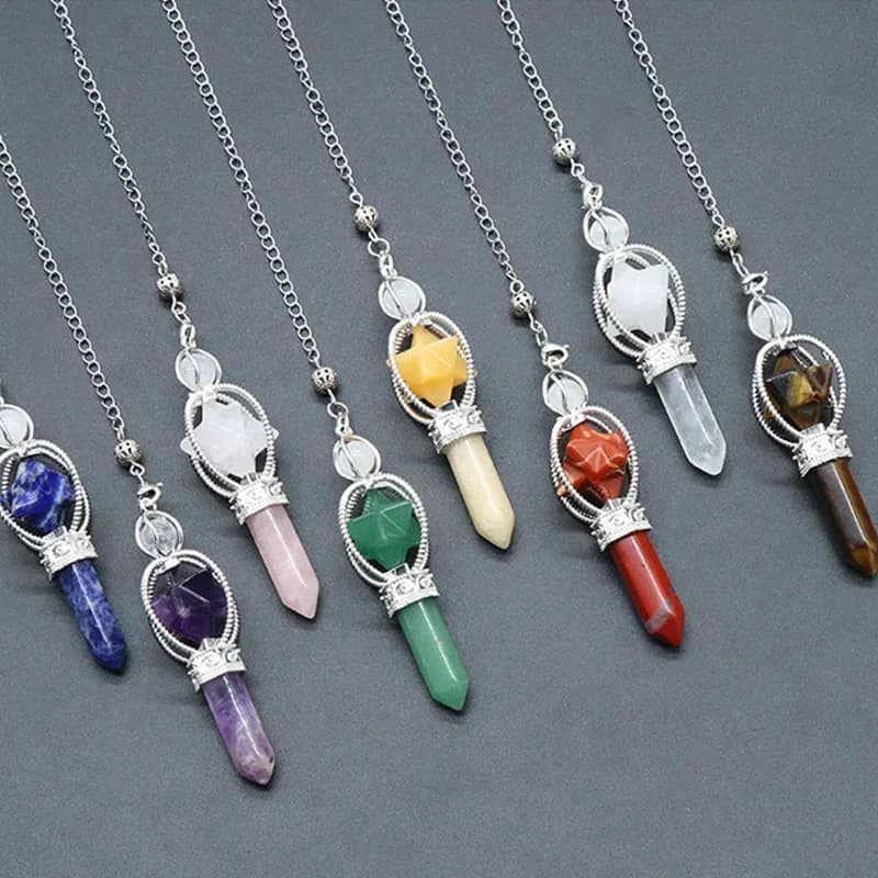 Pendolo con punta di cristallo curativo per Reiki Dowsing Divinazione Meditazione Chakra Bilanciamento con pendente a stella Merkaba