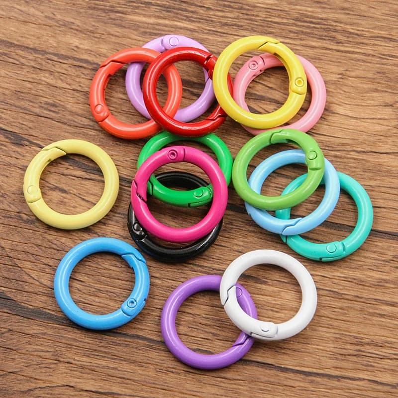 10 pz 15 colori metallo O Ring chiusura a molla apribile rotondo moschettone portachiavi clip gancio catena per cani gioielli fai da te fibbia connettore