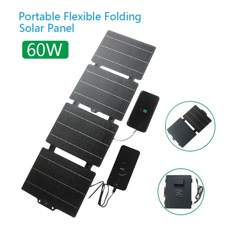 Pannello solare pieghevole da 60 W Tipo-C USB DC 12V Caricatore solare Cella solare portatile flessibile Banca di potere esterna per escursioni in campeggio