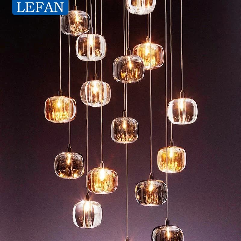 Lampadario moderno a LED in cristallo Scala Soggiorno Lampade a sospensione lunghe a sfera in cristallo Lampade per isola da cucina per interni