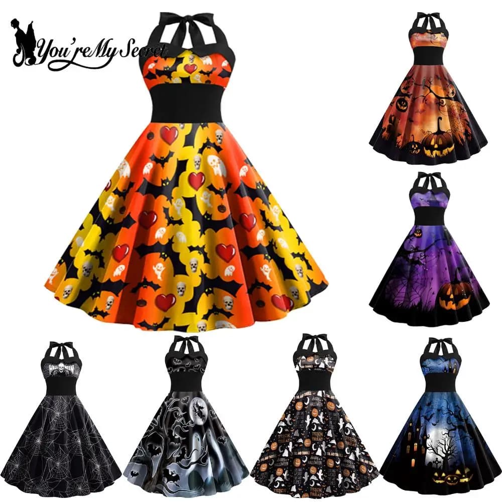 [You're my secret] Vintage Women's Dress 2023 Summer Print Sexy Halloween Party Dresses Robe Pin Up Y2K Rockabilly Dress