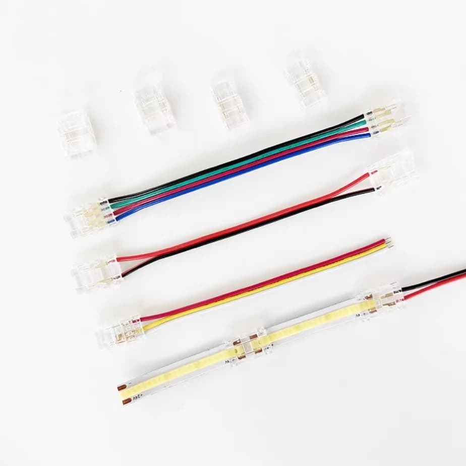COB LED Wire Connector 2 3 4 Pin Connection Mini fibbia senza saldatura FCOB RGB CCT LED Strip Lights connettore 5/8/10mm con filo