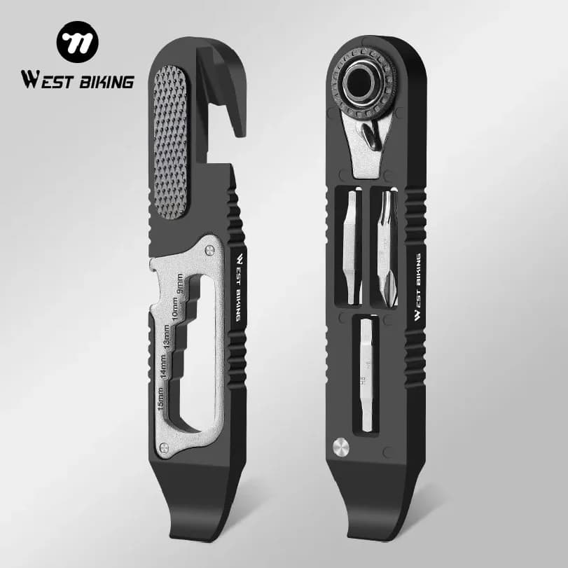 WEST BIKING Bicycle Wrench Set Multifunctional Portable Bicycle Tire Lever Ratchet Wrench Kit Tire Prying Rod Bike Repair Tools
