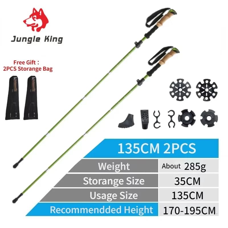 2PCS Jungle King CY1411 Lightweight Outdoor Block Foldable Trekking Stick Straight Sleeve Carbon Fiber Running Rod