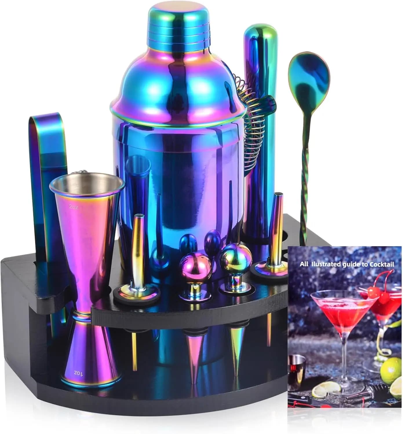 Kit con supporto, set da bar da 12 pezzi | Set Shaker per Cocktail da 24oz per Miscelare Bevande, Set Shaker Martini con Utensili da Bar, Libretto di Ricette