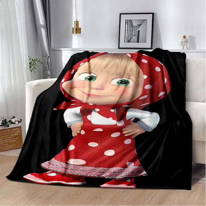 Coperta morbida in peluche con cartoni animati natalizi 3D M-Masha e B-Bear, coperta in flanella per soggiorno, camera da letto, divano letto