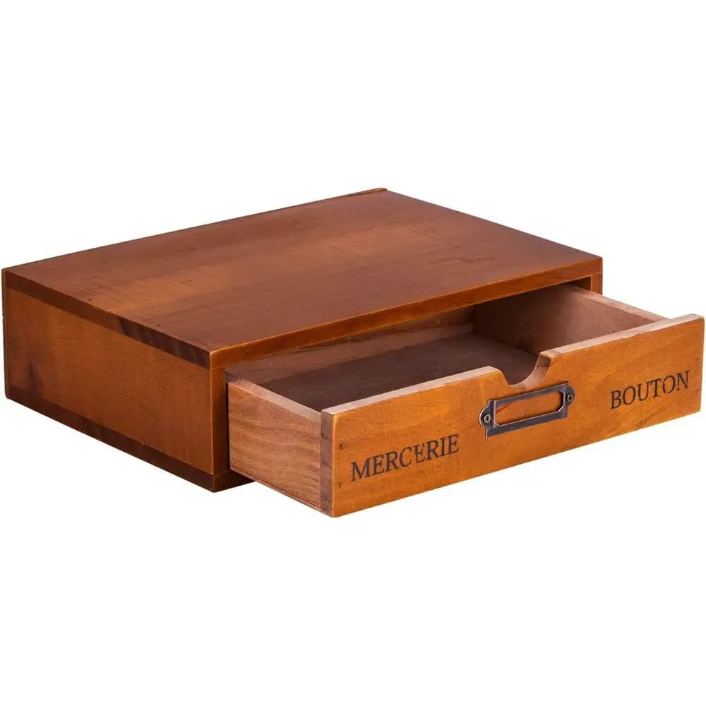 Rustic Wooden Monitor Stand - Stackable Desk Organizer with Label Holder for Countertop Storage