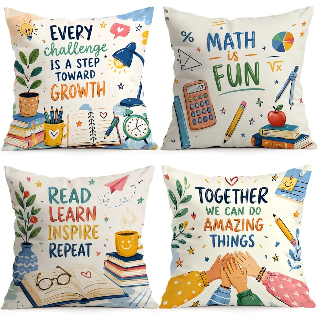 1pcs/4pcs Campus Learning Theme Cushions Pillowcase Polyester Cushion Cover Throw Pillow Pillowcover Home Car Sofa Decor