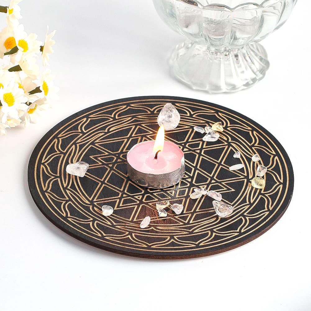 15 cm nero rotondo pendolo in legno triangolo geometrico modello mandala meditazione magica strega energia altare decorazione forniture
