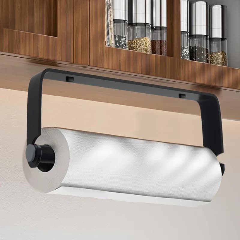 Kitchen Paper Towel Holder No-Drill Wall Mount Paper Towel Holders Dishcloth Rack Plastic Wrap and Cloth Storage Hanging