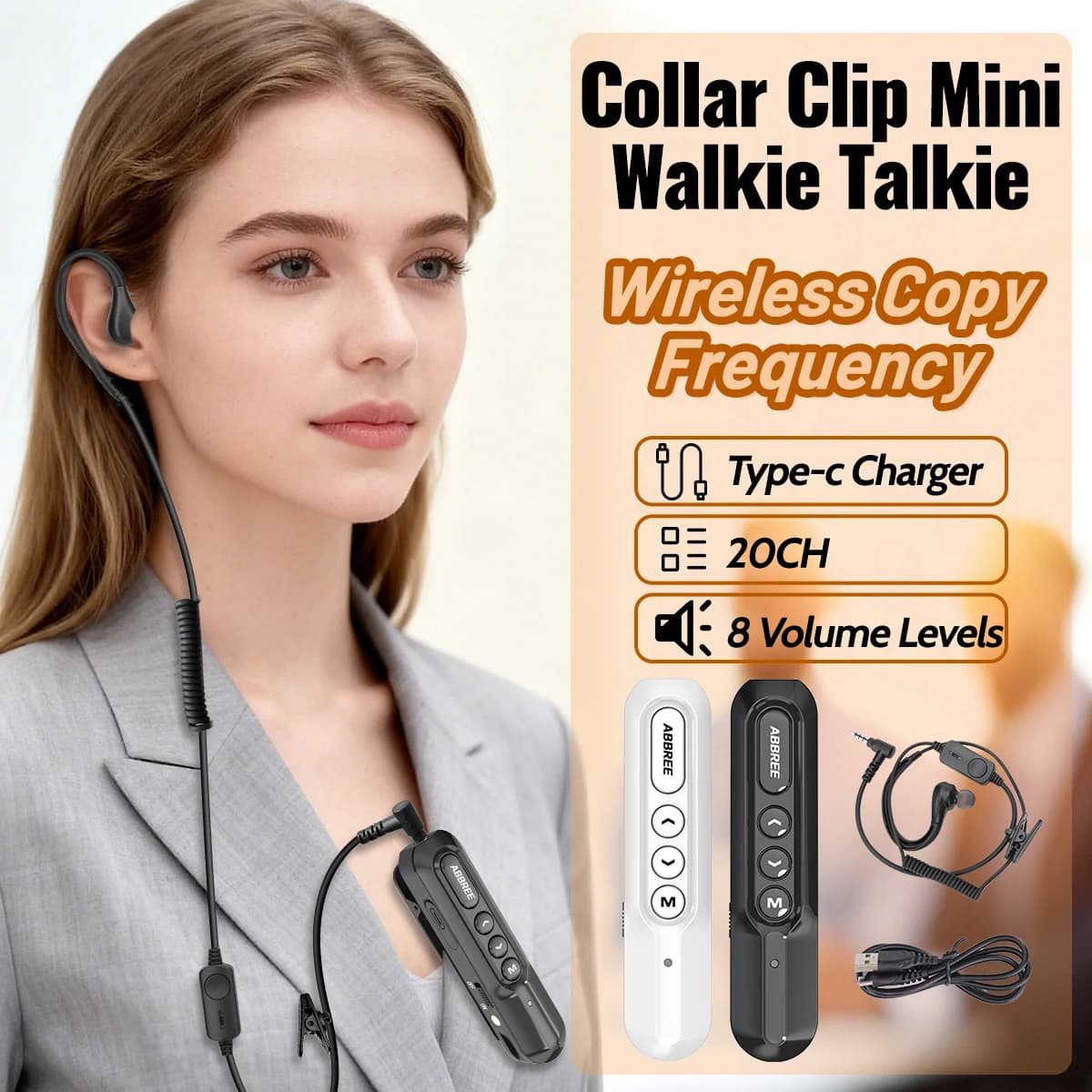 ABBREE AR-W5 Collare Clip Mini Walkie Talkie Frequenza di copia wireless UHF Vivavoce Tipo-C Comunicazione radio bidirezionale per l'escursionismo