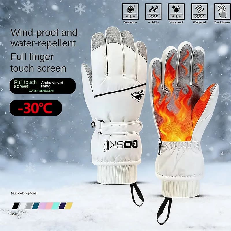 Snowboard Winter Ski Gloves Hot Horse Riding Gloves for Motorcycle Waterproof with PU Leather Anti-slip Touch Screen