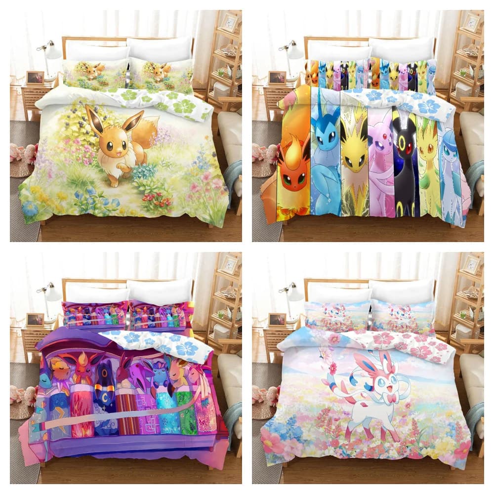 Set di 3 Copripiumini Pokemonzd per Bambini, Set di Biancheria da Letto con Cartoni Animati, Copripiumino Singolo, Matrimoniale, King Size, Decorazione per Camera da Letto, Miglior Regalo per Adolescenti