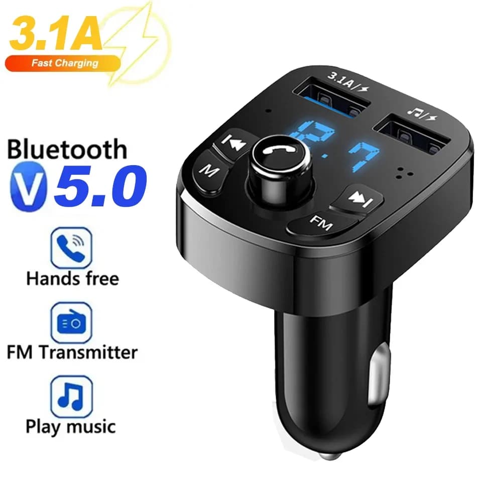 Trasmettitore FM Bluetooth 5.0 Vivavoce per Auto con Lettore MP3 Wireless Doppio, Display LED e Caricatore USB Doppio