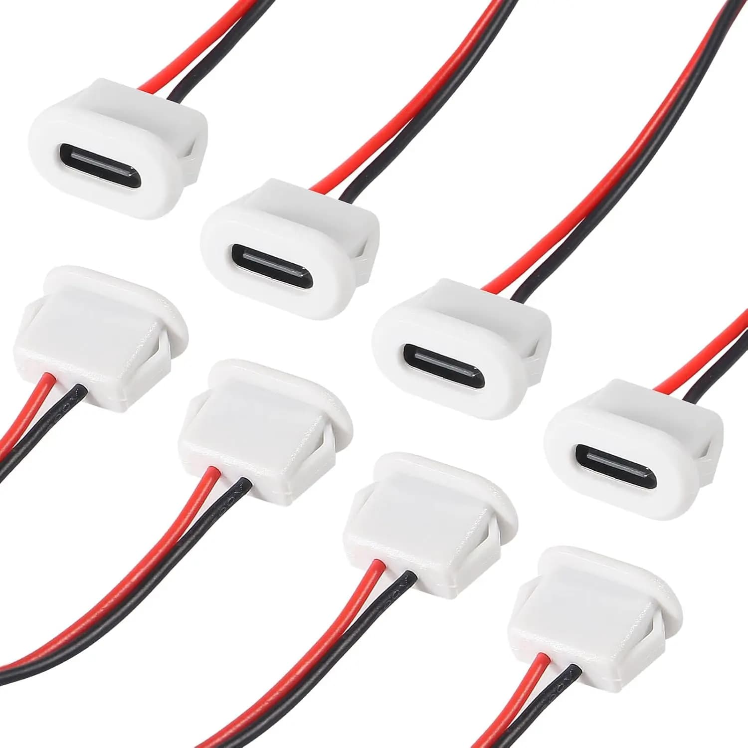 8pcs Type-C Female Chassis Waterproof Solder Wire Type USB C Pigtail Cable Extension Power Cable USB-C Plug to 2 Pin Bare Wires