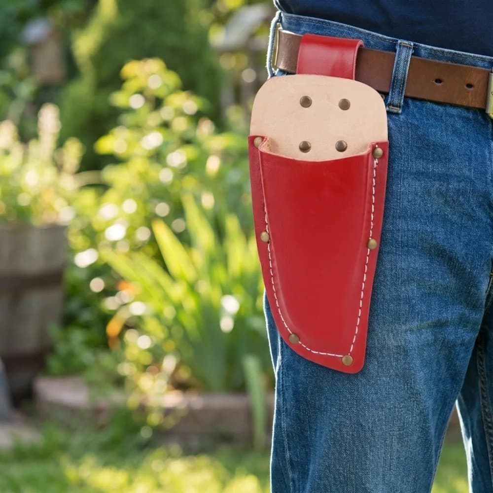 Borsa Porta Forbici da Giardinaggio in Pelle, Resistente e Multifunzionale, Marrone, Rosso, Porta Attrezzi per Potatura
