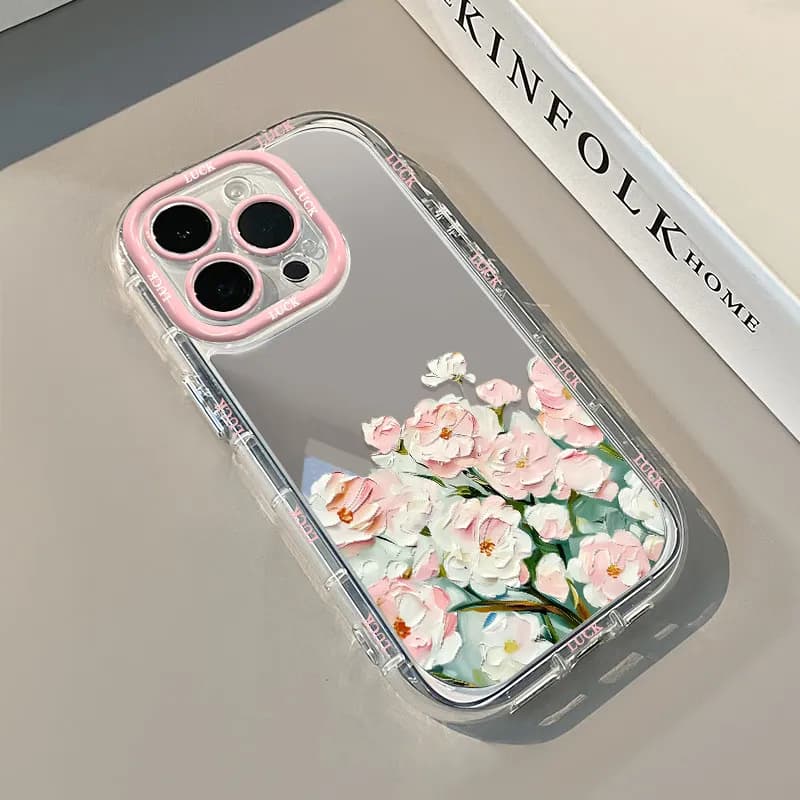 Custodia per telefono con specchio e cuscino d'aria, motivo floreale dipinto a olio, per iPhone 17 13 12 11 Pro Max 14 15 16 Pro XR XS 8 Plus 17Air Cover