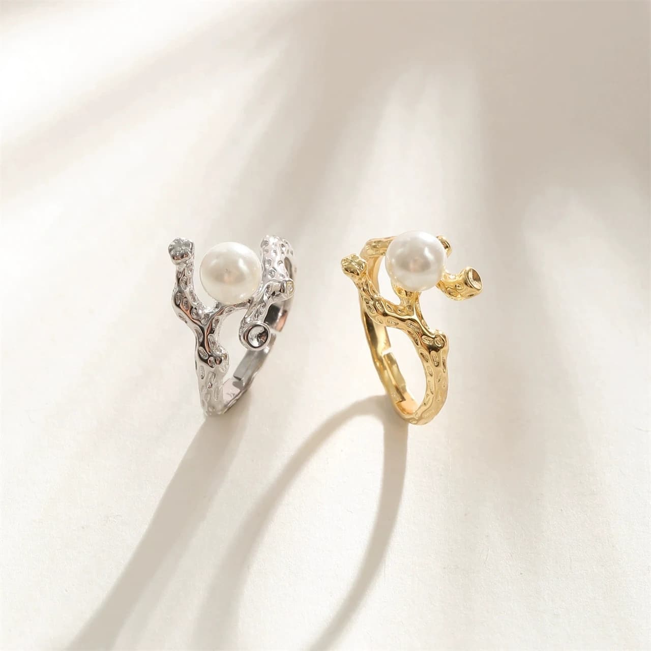 S925 Sterling Silver Vintage Twig Ring Blank Adjustable Open Band Setting for Round Pearl Amber Beeswax Jadeite Bead DIY Inlay