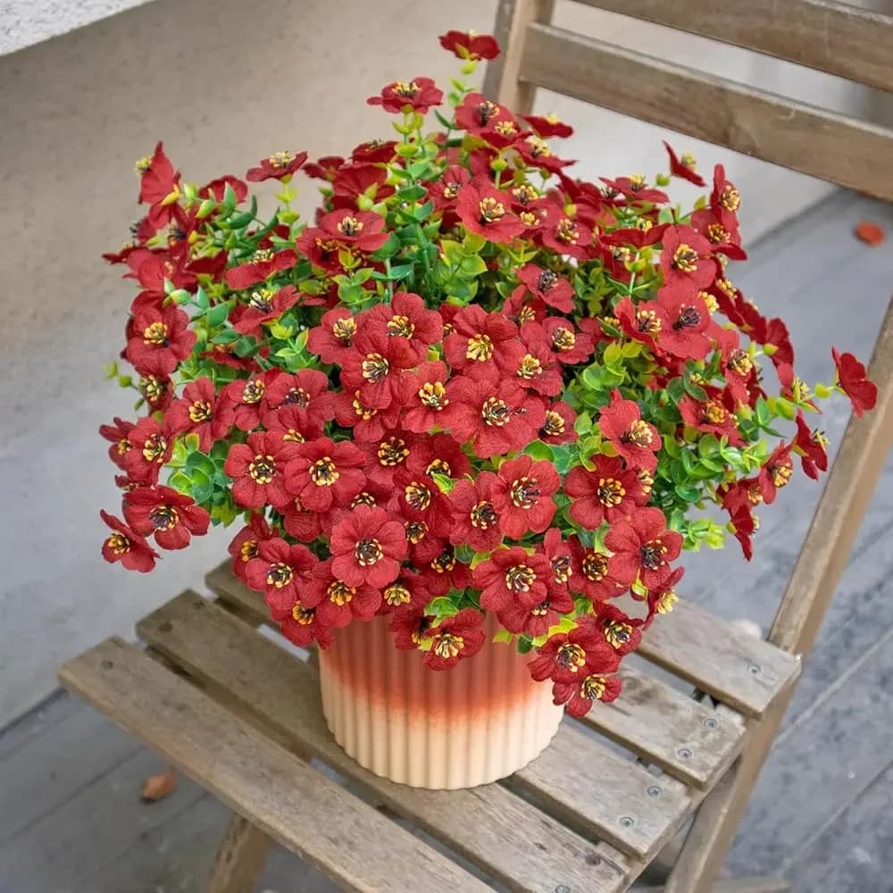 Fiori Artificiali per Esterni, 12 Mazzi di Fiori Finti in Seta Realistici Resistenti ai Raggi UV, Piante Finte per Portico, Patio e Finestre