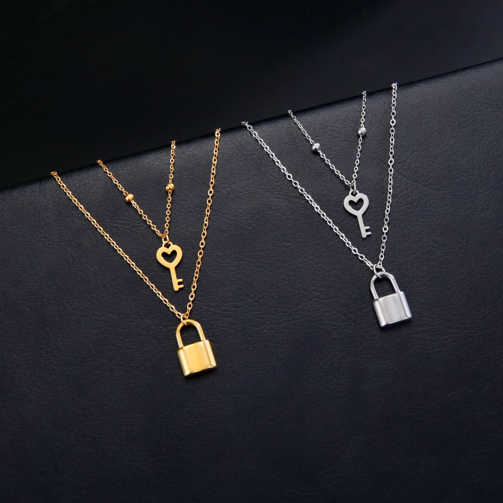 Skyrim Chiave Lucchetto Ciondolo Collana in acciaio inossidabile Colore oro Donna Collane a catena a doppio strato Gioielli alla moda Regali di nozze